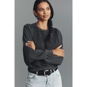 Anthropologie Pilcro Embellished Crewneck Sweatshirt Top Long-Sleeves L 287386